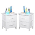 Pair of 2 Drawers Shabby Chic French White Wood Bedside Tables Unit Wooden Nightstand Cabinets with Storage Drawers